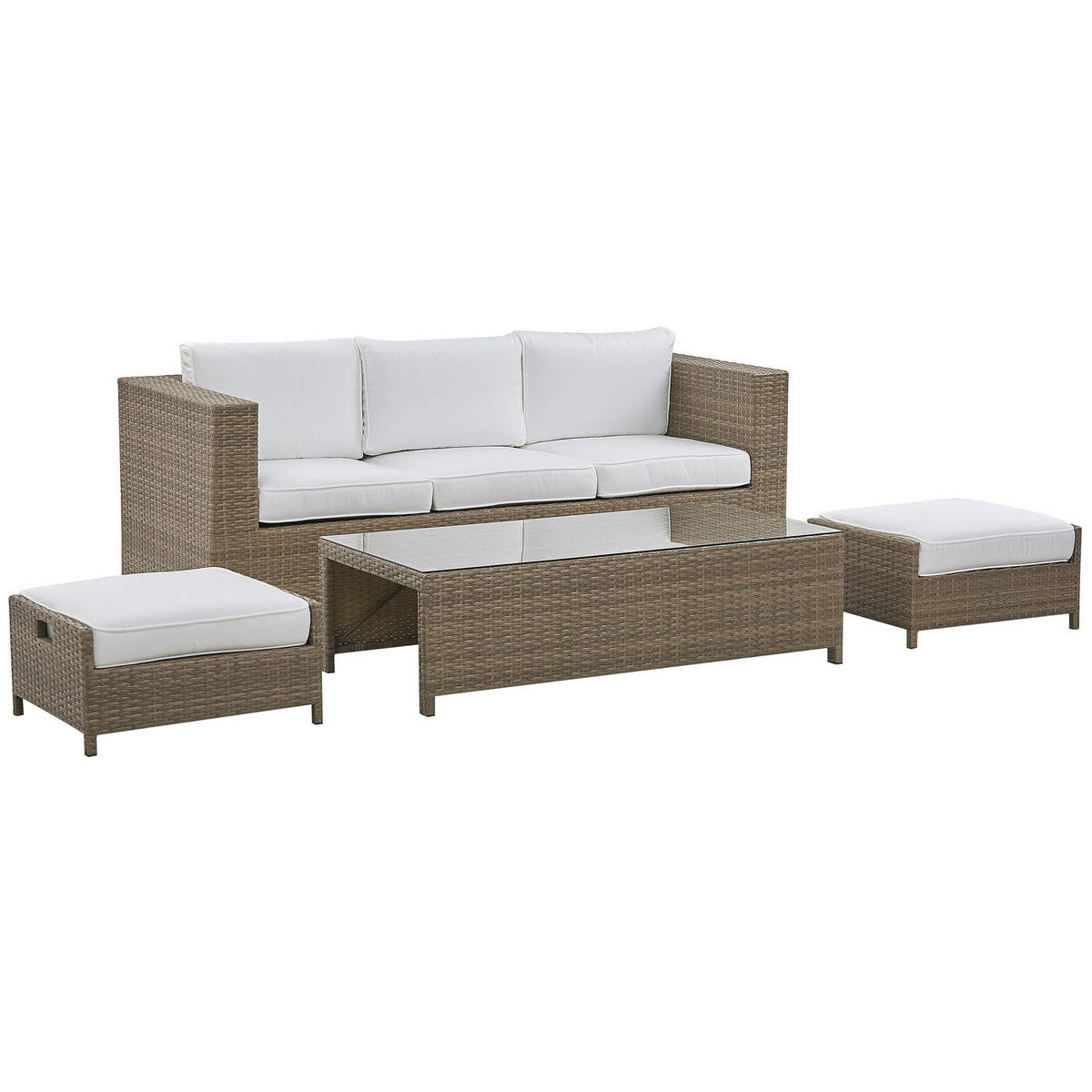 LOUNGE SET 5-Sitzer braun Auflagen weiß Belluno - Weiß, Kunststoff - Beliani