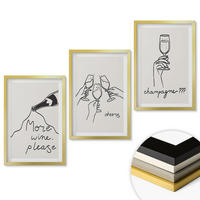 WANDBILDER 3er Set - 40x60 cm Goldrahmen - Champagner-Wein-Linienzeichnung - Goldfarben, Kunststoff (40/60cm) - ArtPrintCave