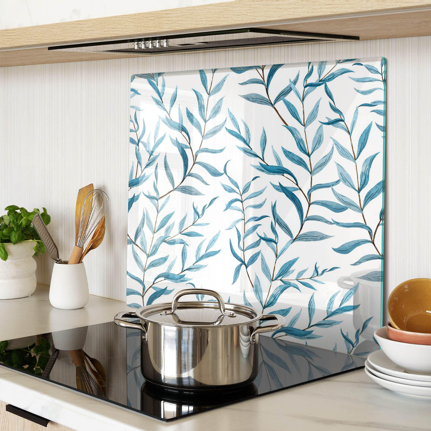 GLASPLATTE 60x52 cm Blätter - Blau, Glas (60/0.4/52cm) - TULUP