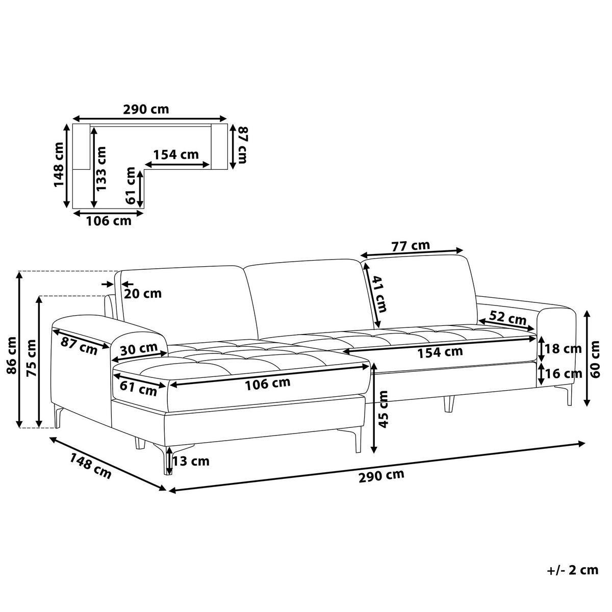 4-SITZER-ECKSOFA Polyester Grau Kiruna - Hellgrau, Textil (290/148cm) - Beliani