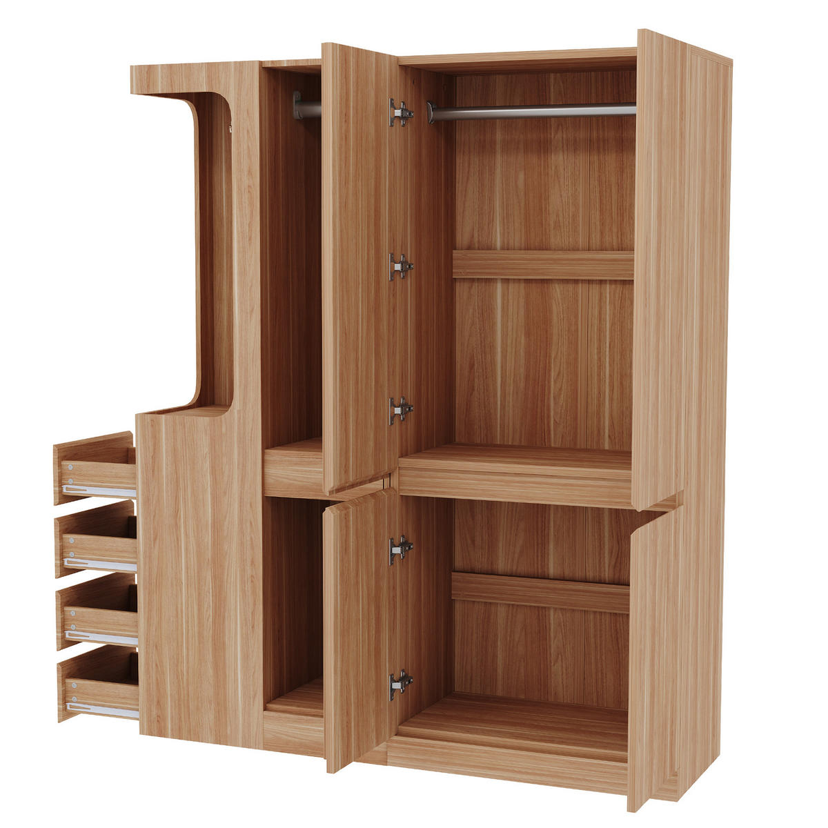 KLEIDERSCHRANK 140x40x170cm Schubladen Stauraum Holz Links - Naturfarben, Holz (140/170/40cm) - FLIEKS