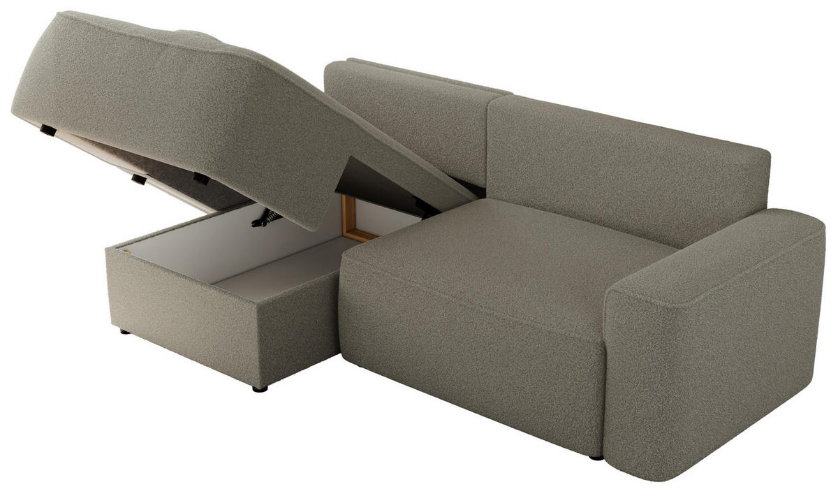 ECKSOFA BELLUNO L Hellgrau Boucle - Links - Hellgrau/Schwarz, Textil (144/233cm) - MKS