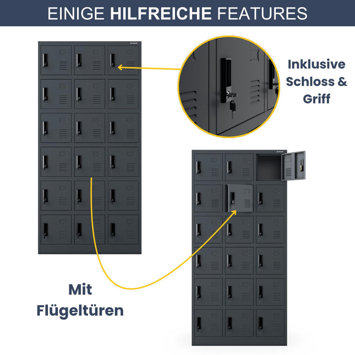 SCHLIESSFACHSCHRANK Spind BERN 18 Fächer185x90x40cm Anthrazit - Anthrazit, Metall (90/185/40cm) - DELUKE