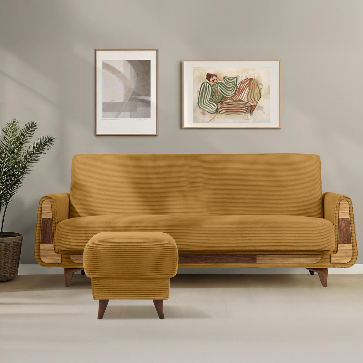 FUẞSTÜTZE GUSTAVO II, Gelb - Gelb/Braun, Holz/Holzwerkstoff (53/49/53cm) - KONSIMO®