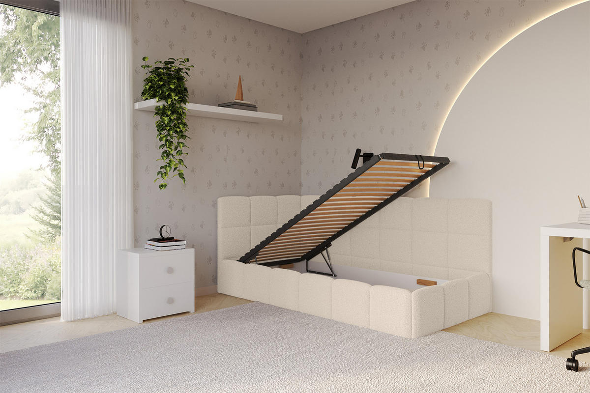 EINZELBETT Jugendbett mit Bettkasten Rechts, ohne Matratze - LIVY 80x200 Dunkelbeige - Mokka, Holzwerkstoff/Textil (80/200cm) - ALTDECOR