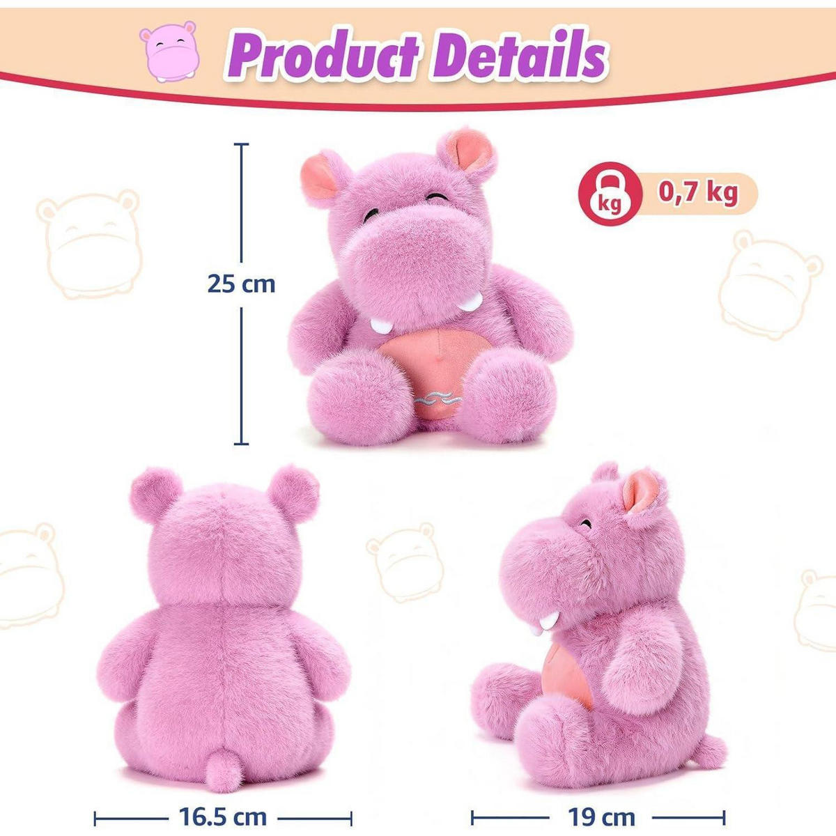 WÄRMEKISSEN Nilpferd 0,7 kg 23 cm - Rosa, Textil (19/25cm)