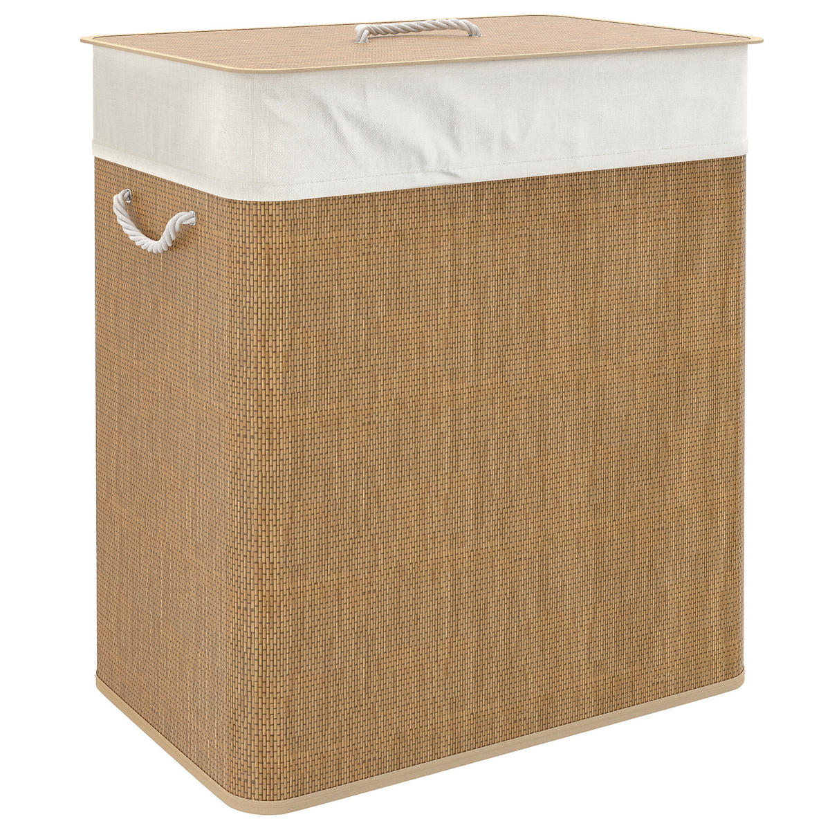 WÄSCHEKORB DE-18811 2 Fächer, 100L mit Deckel & Seilgriffen Natur - Braun, Naturmaterialien (52/63/32cm) - ComfortXL