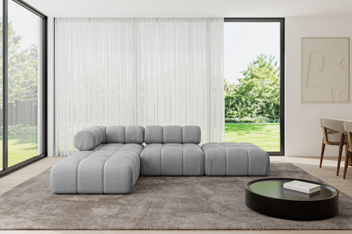 ECKSOFA modulares Sofa Kerru-L1 - 285x190x70 cm Hellgrau Velours - Hellgrau, Holzwerkstoff/Textil (285/190cm) - ALTDECOR