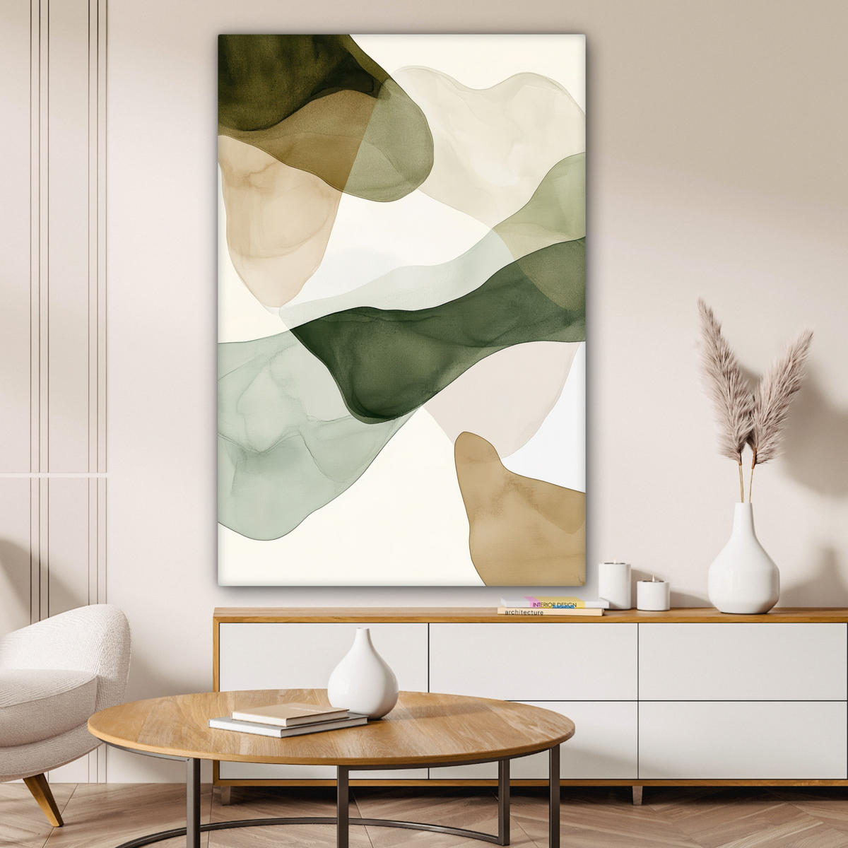 LEINWANDBILD Japandi - Abstrakt - Grün 80x120 cm - Salbeigrün, Textil (80/120cm) - MuchoWow