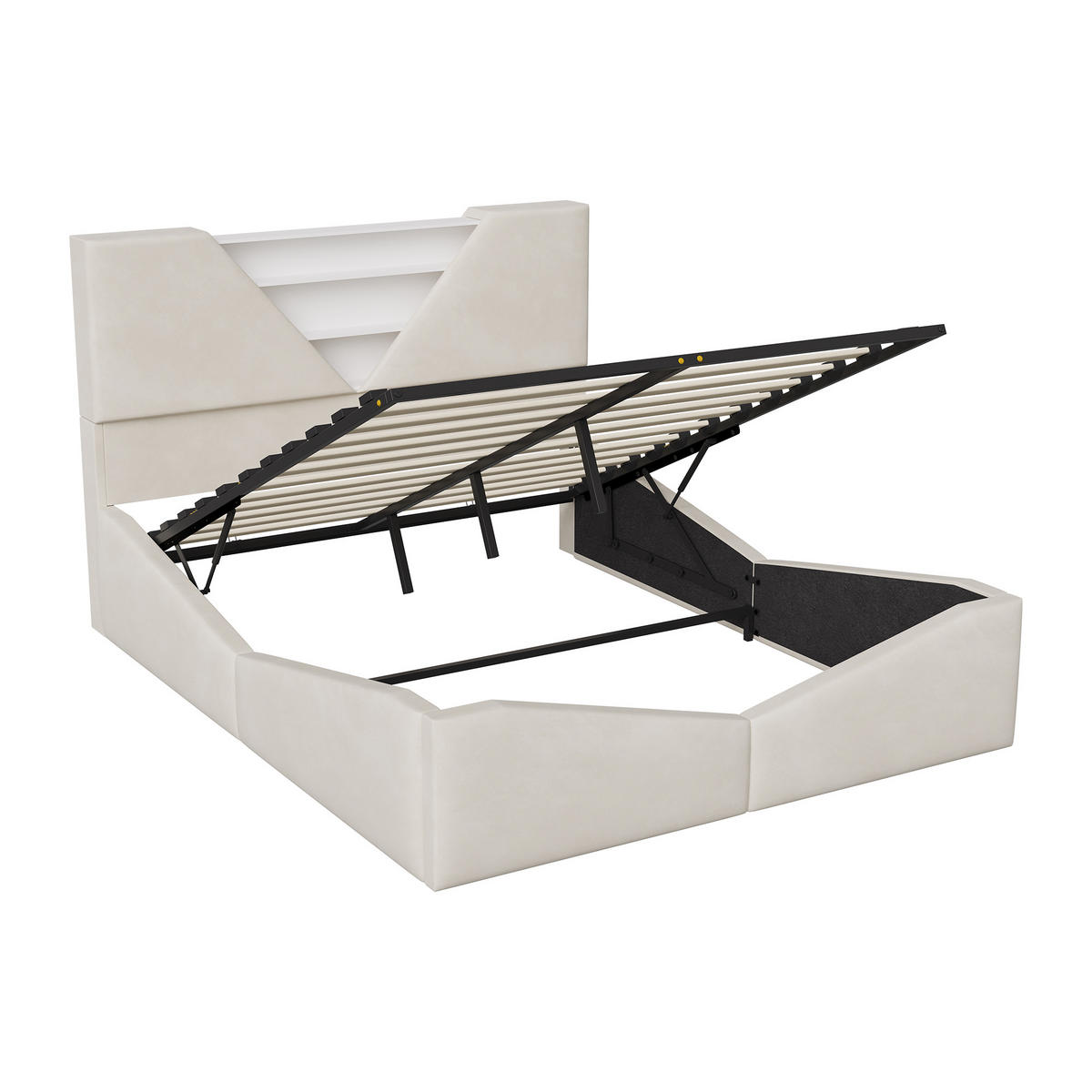 POLSTERBETT 140x190 cm mit Bettkasten, LED & USB, Doppelbett mit Kopfteil Stauraum, Beige - Beige, Metall (140/190cm) - EuroLiving