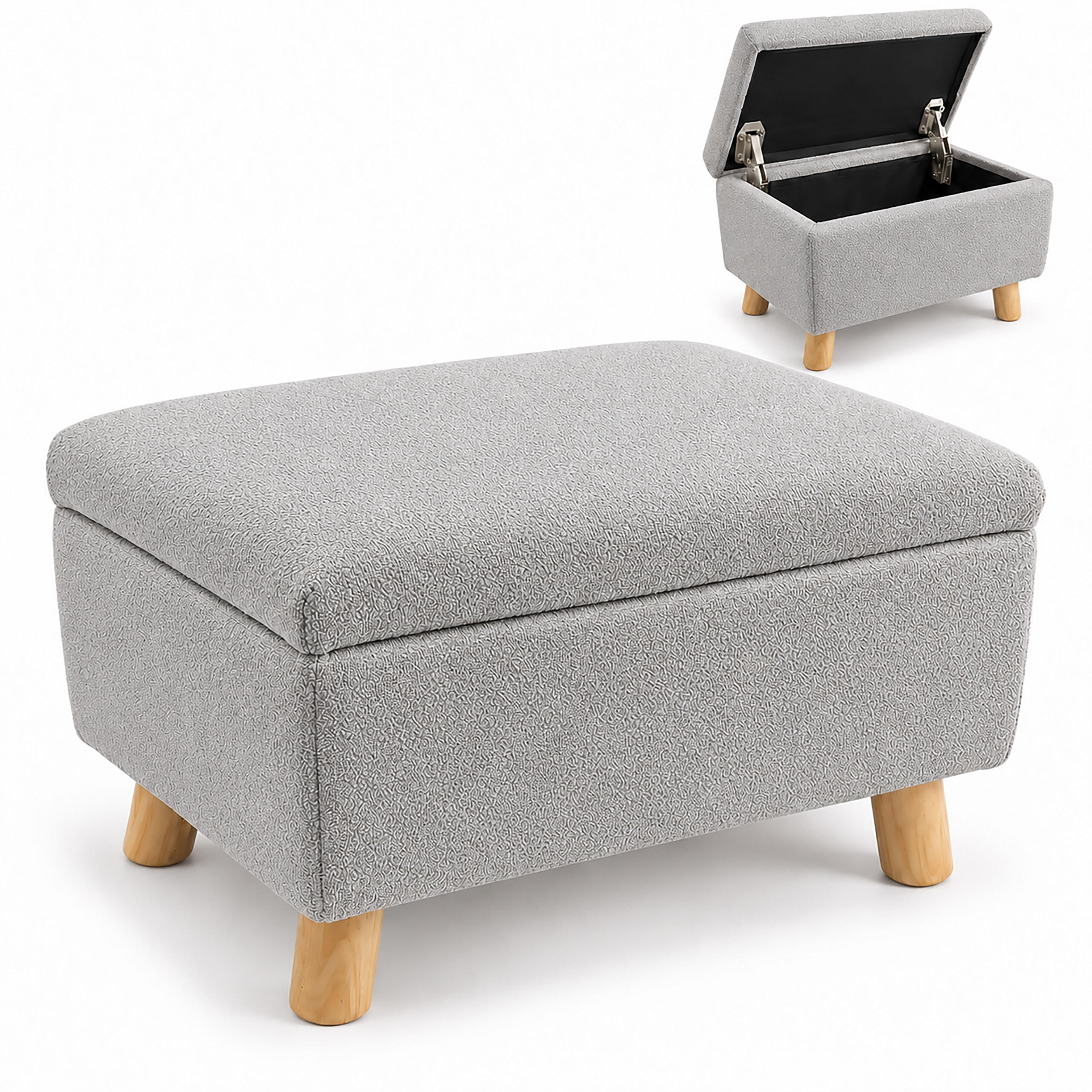 FUSSHOCKER Hellgrau Stauraum Bouclé Holzfüße - Grau, Holz/Kunststoff (40/28/30cm) - Relaxdays