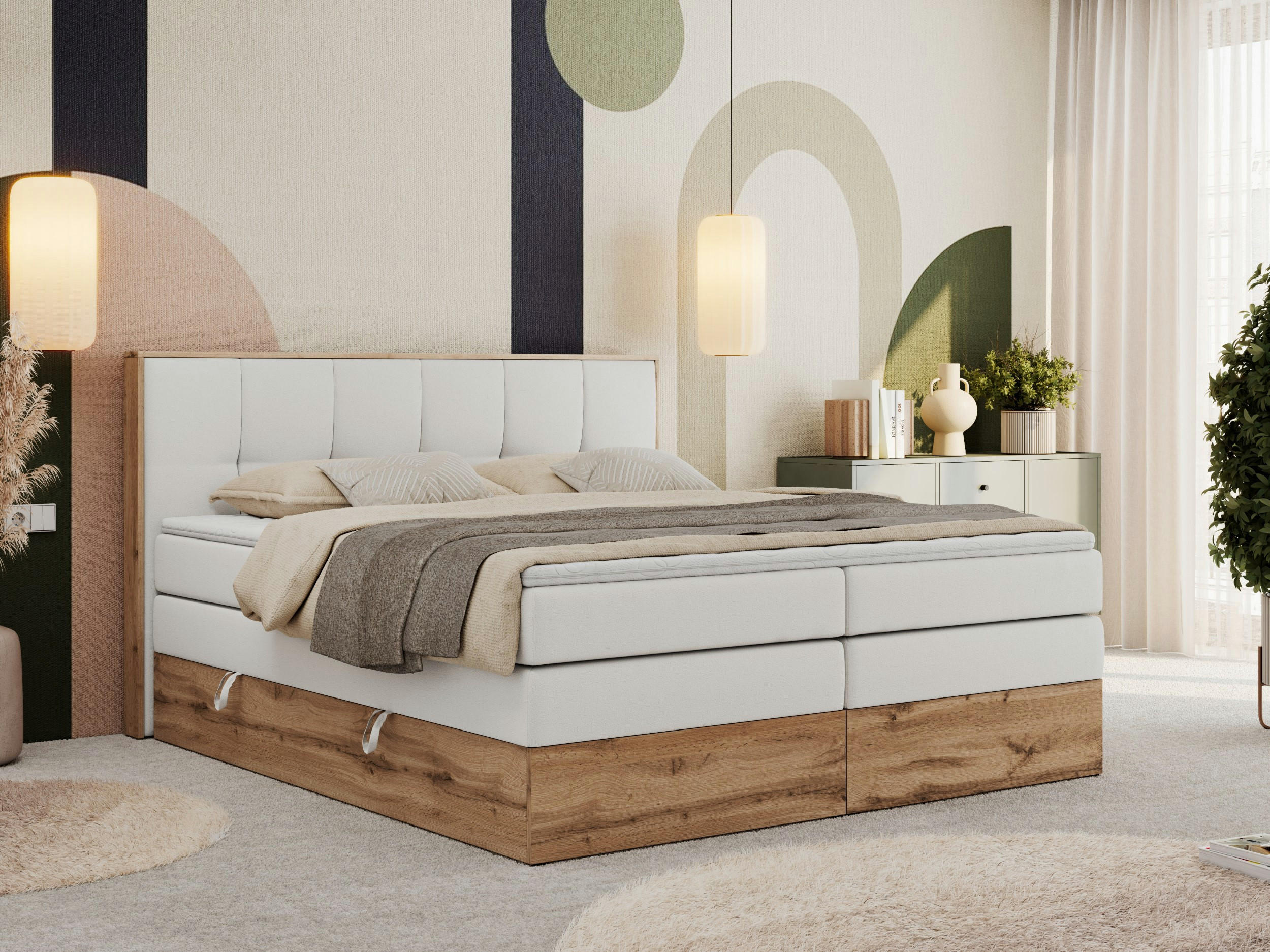BOXSPRINGBETT ALBERO 1 KING 120/200 Weiß Kunstleder - H3 - Weiß, Holz/Textil (120/200cm) - MKS