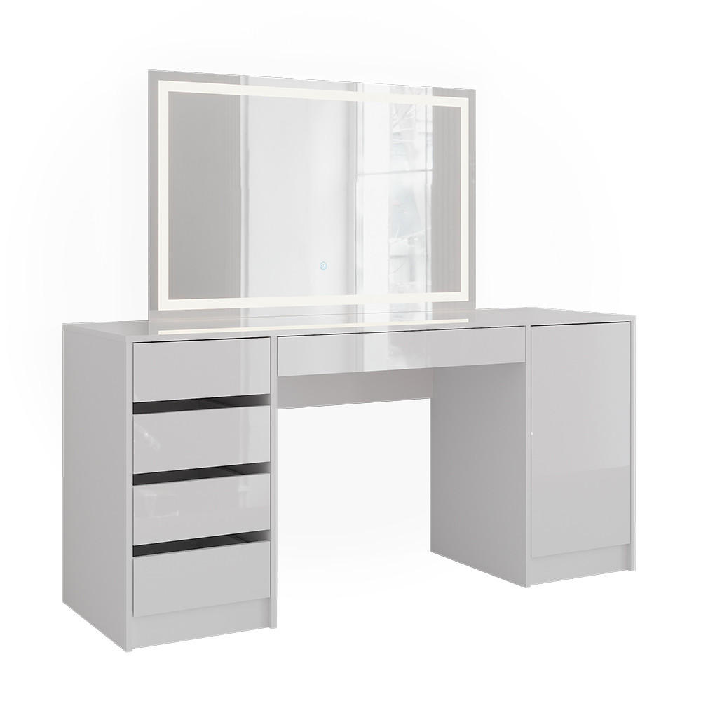 SCHMINKTISCH Sherry Weiß/Weiß Hochglanz 158.2 cm mit LED-Spiegel - Weiß Hochglanz, Holzwerkstoff (158.2/76/50.1cm) - Vicco