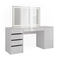 SCHMINKTISCH Sherry Weiß/Weiß Hochglanz 158.2 cm mit LED-Spiegel - Weiß Hochglanz, Holzwerkstoff (158.2/76/50.1cm) - Vicco