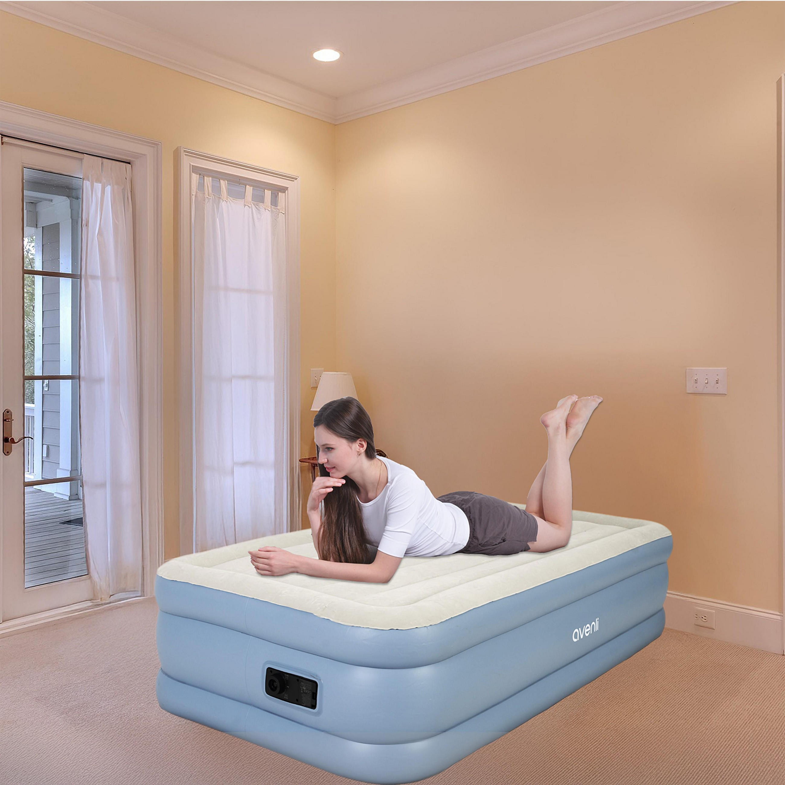 LUFTBETT Luftmatratze selbstaufblasend 191 x 99 x 46 cm mit integrierter Pumpe - Grau/Hellblau, Kunststoff (99/191cm) - Avenli
