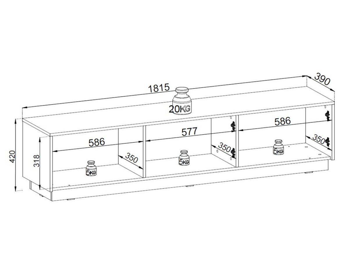 TV-SCHRANK Roy Schwarz - Schwarz, Holzwerkstoff (182/42/39cm) - Bettso