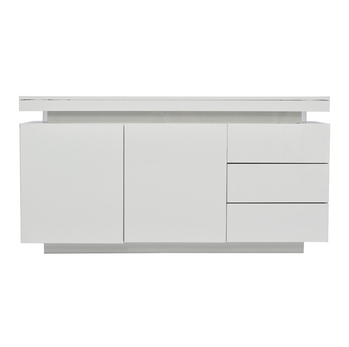 SIDEBOARD 140/35/72,5 cm in Weiß mit LED-Beleuchtung und 3 Schubladen - Weiß, Holzwerkstoff (140/72.5/35cm) - Flora Grace