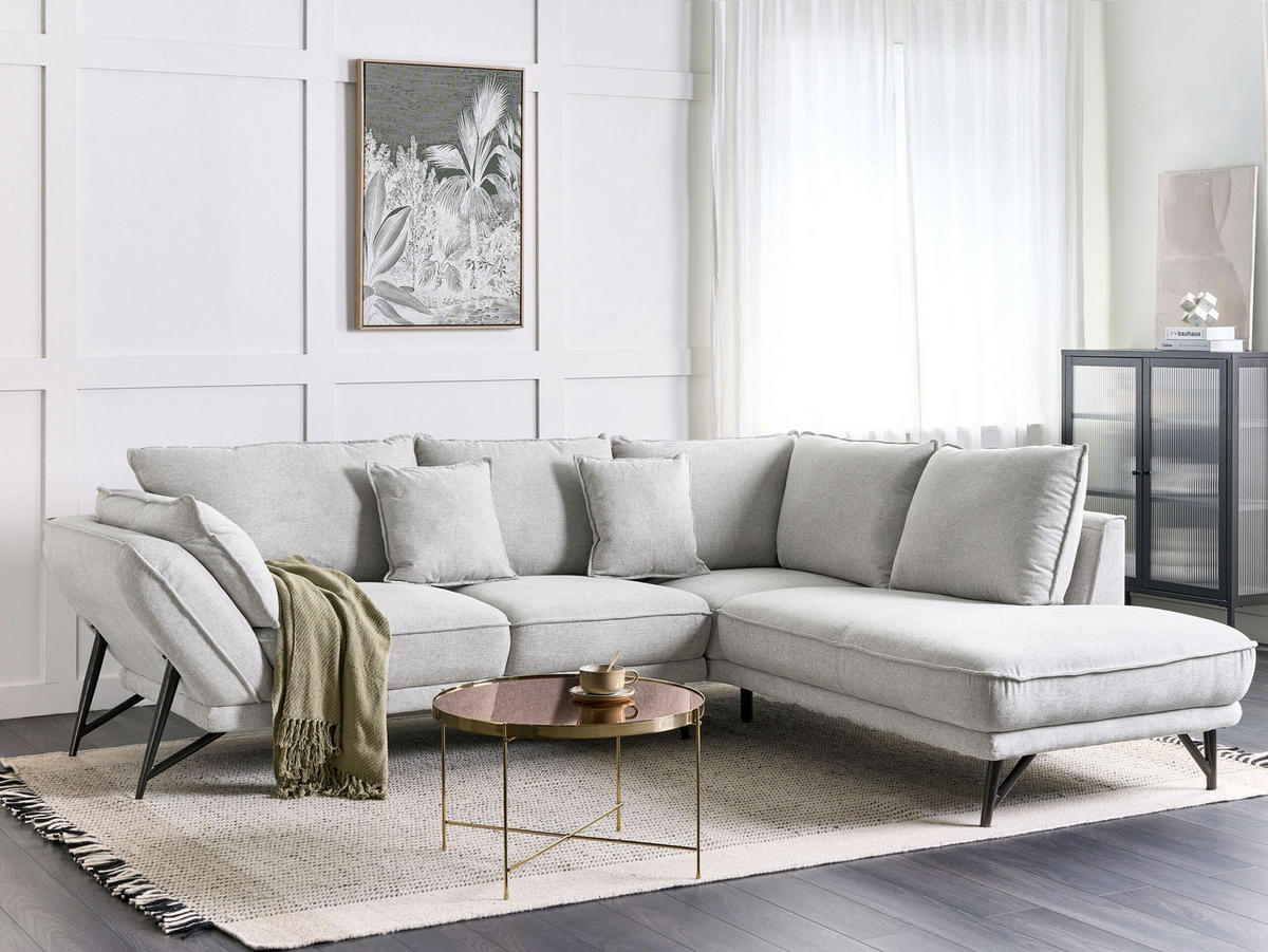 3-SITZER-ECKSOFA Leinen hellgrau rechtsseitig Elga - Schwarz/Grau, Textil (265/220cm) - Beliani
