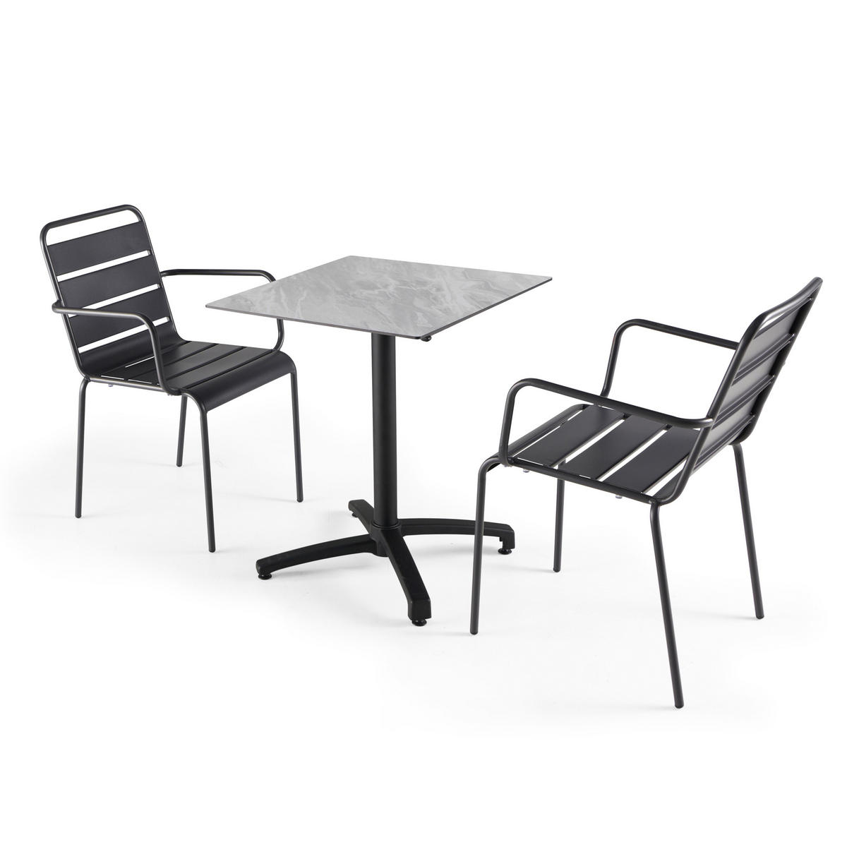GARTENSET 3-tlg., Weiß/Grau - Ecru/Grau, Metall - Oviala
