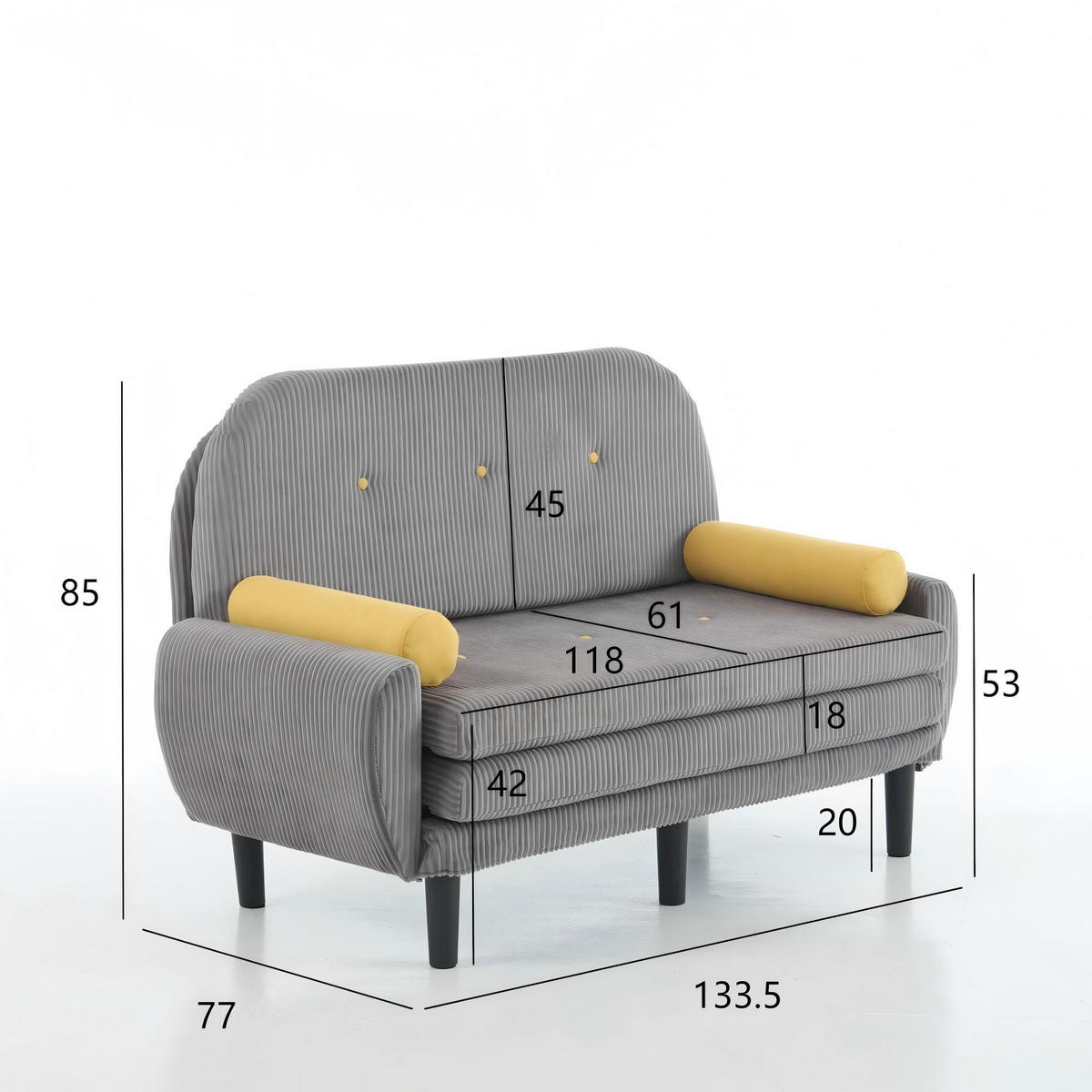 SCHLAFSOFA 133,5/77/85 cm Grau Cord mit Stauraum - Grau, Textil (77/85/133.5cm) - Oxeza