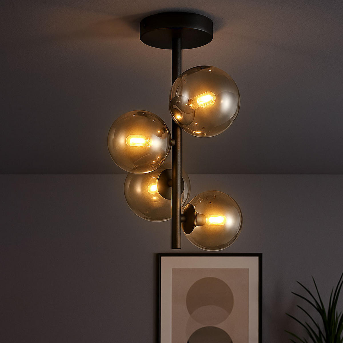 LED DECKENLEUCHTE Metall Glas Schwarz Rauchfarben 4-Flammig - Schwarz, Glas (23.5/23.5/40cm) - Globo Lighting