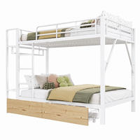 ETAGENBETT mit LED, Regalen und 2 Schubladen 140x200 cm Metall Weiß - Weiß, Metall (140/200cm) - Meubliv
