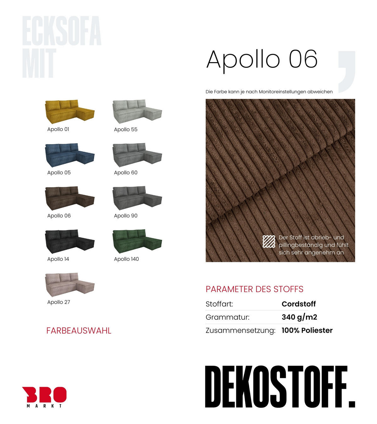 ECKSOFA Hector mit Schlaffunktion Braun Cord - Braun, Textil (200/141cm) - Bromarkt