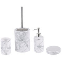 BADEZIMMER Set 4-teilig Keramik Marmoroptik Arauco - Weiß, Keramik (12/35/12cm) - Beliani
