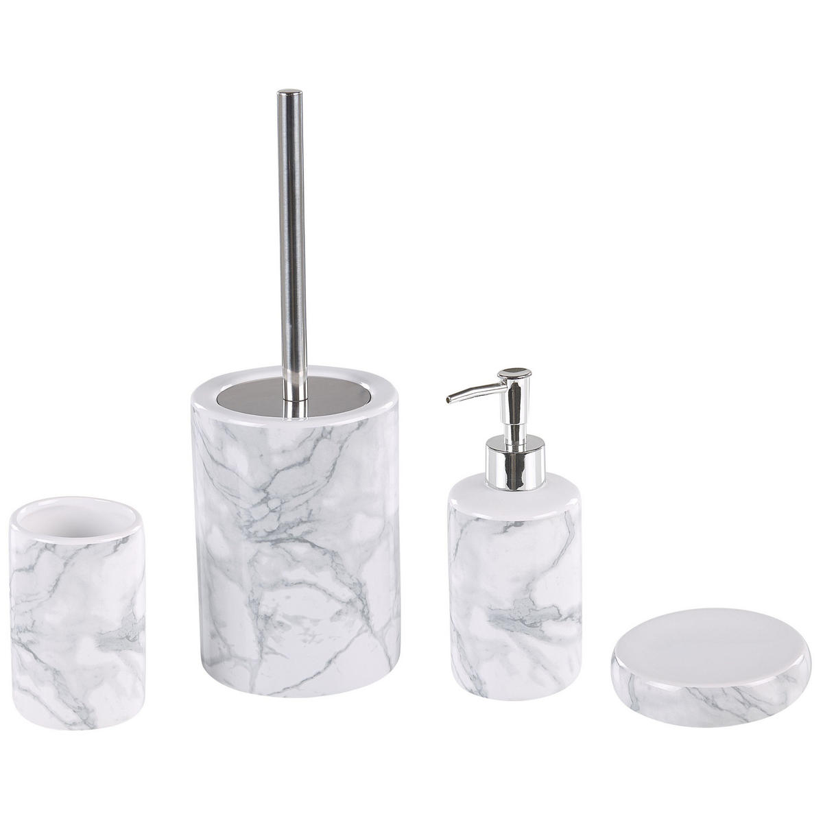 BADEZIMMER Set 4-teilig Keramik Marmoroptik Arauco - Weiß, Keramik (12/35/12cm) - Beliani