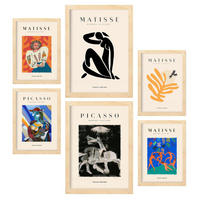POSTER Set Mit 6 Von Picasso Und Matisse Abstrakte Gemälde Drucke Des Fauvismus Und Surrealismus Für Innenarchitektur A3 & A4 Rahmen Aus Hellem Holz - Beige, Papier (29/3cm) - Nacnic