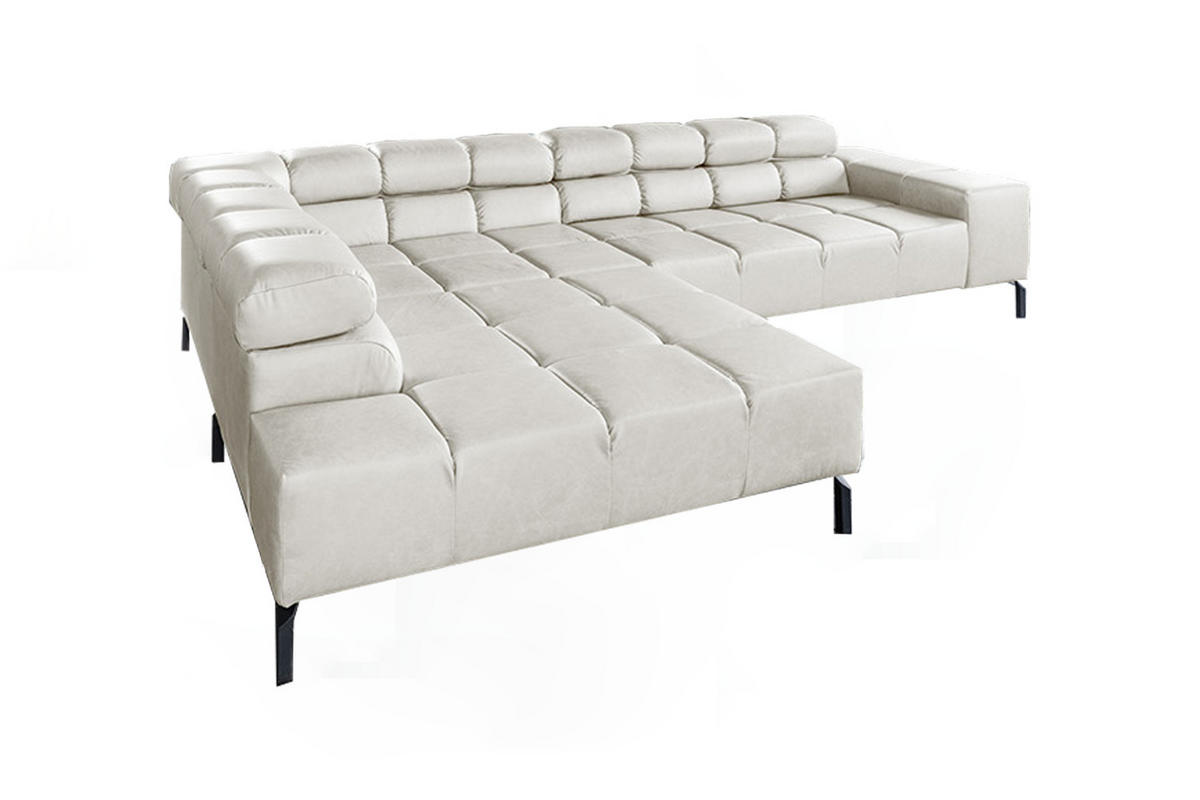 ECKSOFA NELSON Hellgrau Leder Relaxfunktion - Hellgrau/Schwarz, Leder/Metall (321/216cm) - KAWOLA