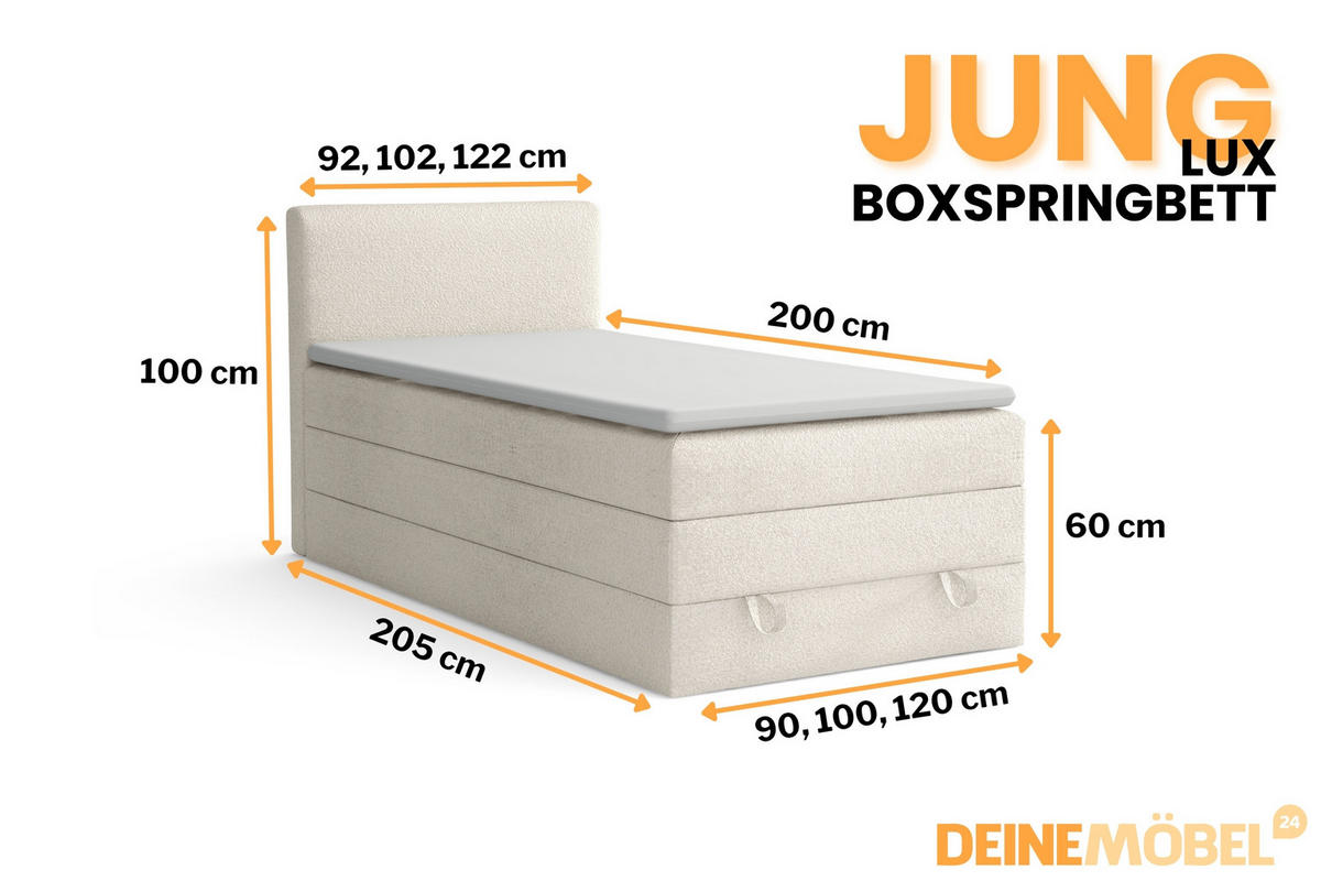 BOXBETT JUNG LUX 90/200 in Boucle Creme - Creme, Holz/Holzwerkstoff (90/200cm) - Deine Möbel 24