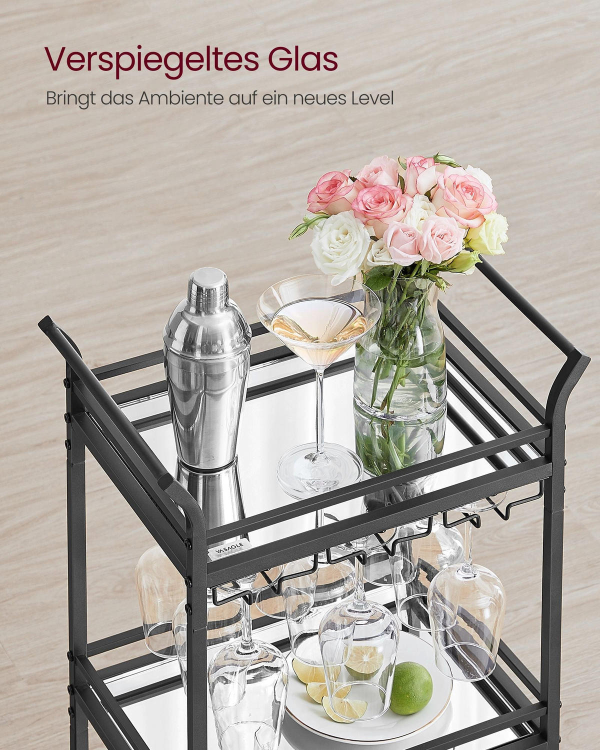 SERVIERWAGEN MORONI - Schwarz, Glas (46.8/92/30cm) - Hansiro