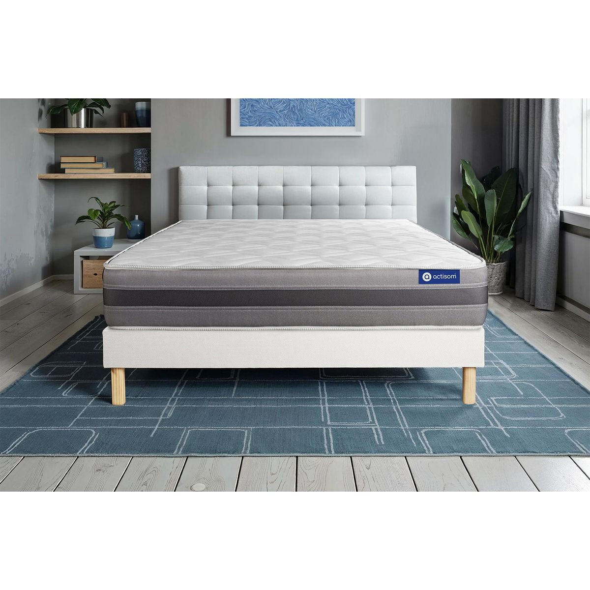 BETT Actimemo relax Memory-Schaum 130 x 200 cm h2 - Kit Bettgestell Weiß - Beige/Weiß, Karton/Holz (130/200cm) - ACTISOM