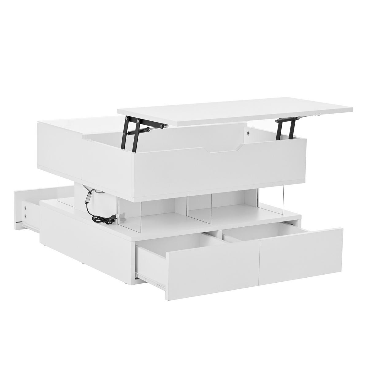 COUCHTISCH höhenverstellbar 70 x 67 x 57 cm Weiß mit LED - Weiß, Holzwerkstoff (112.5/70/57cm) - Meubliv
