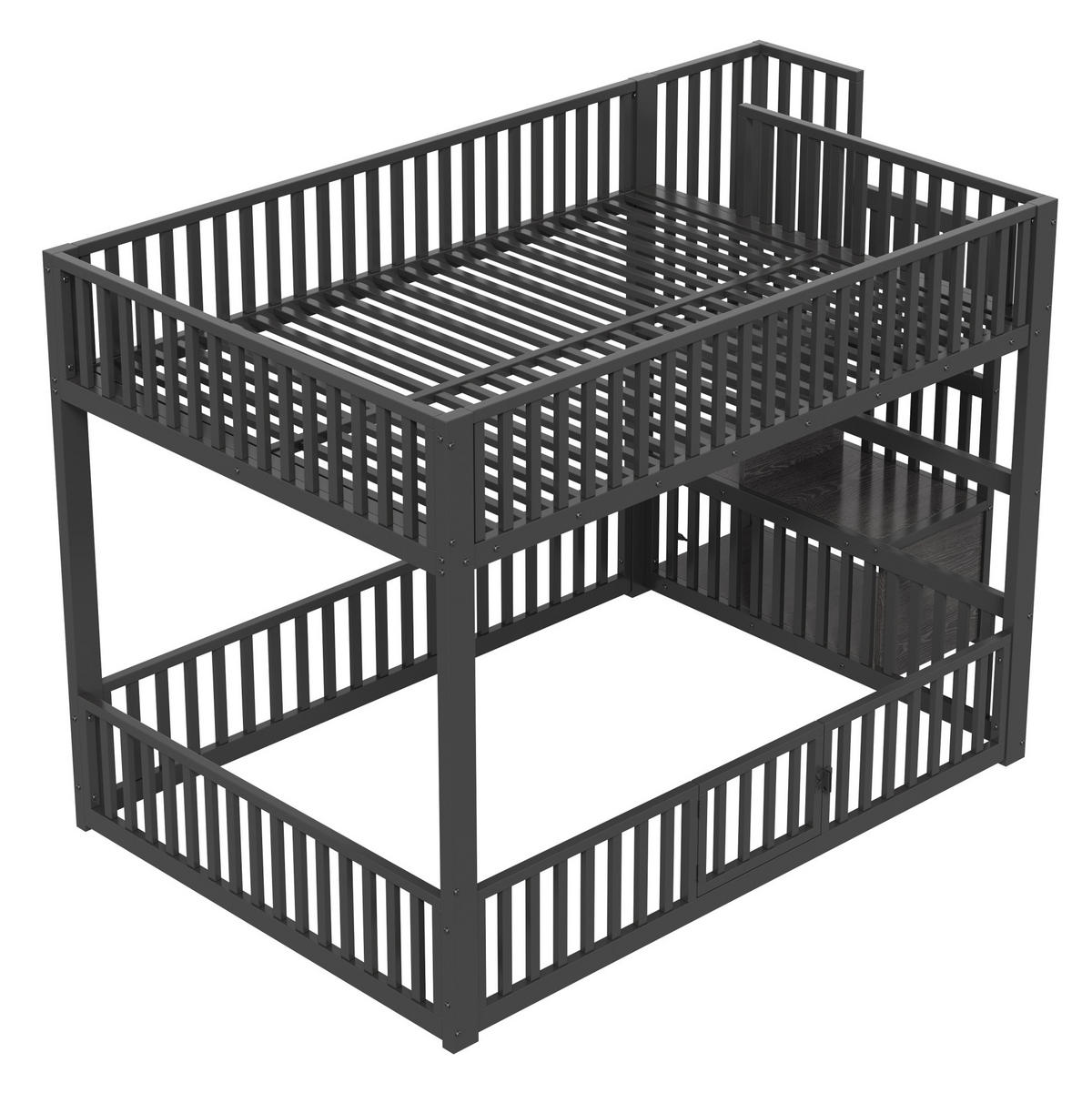 ETAGENBETT 140/200 cm schwarz aus Metall/MDF mit LED - Schwarz, Holzwerkstoff (140/200cm) - OKWISH