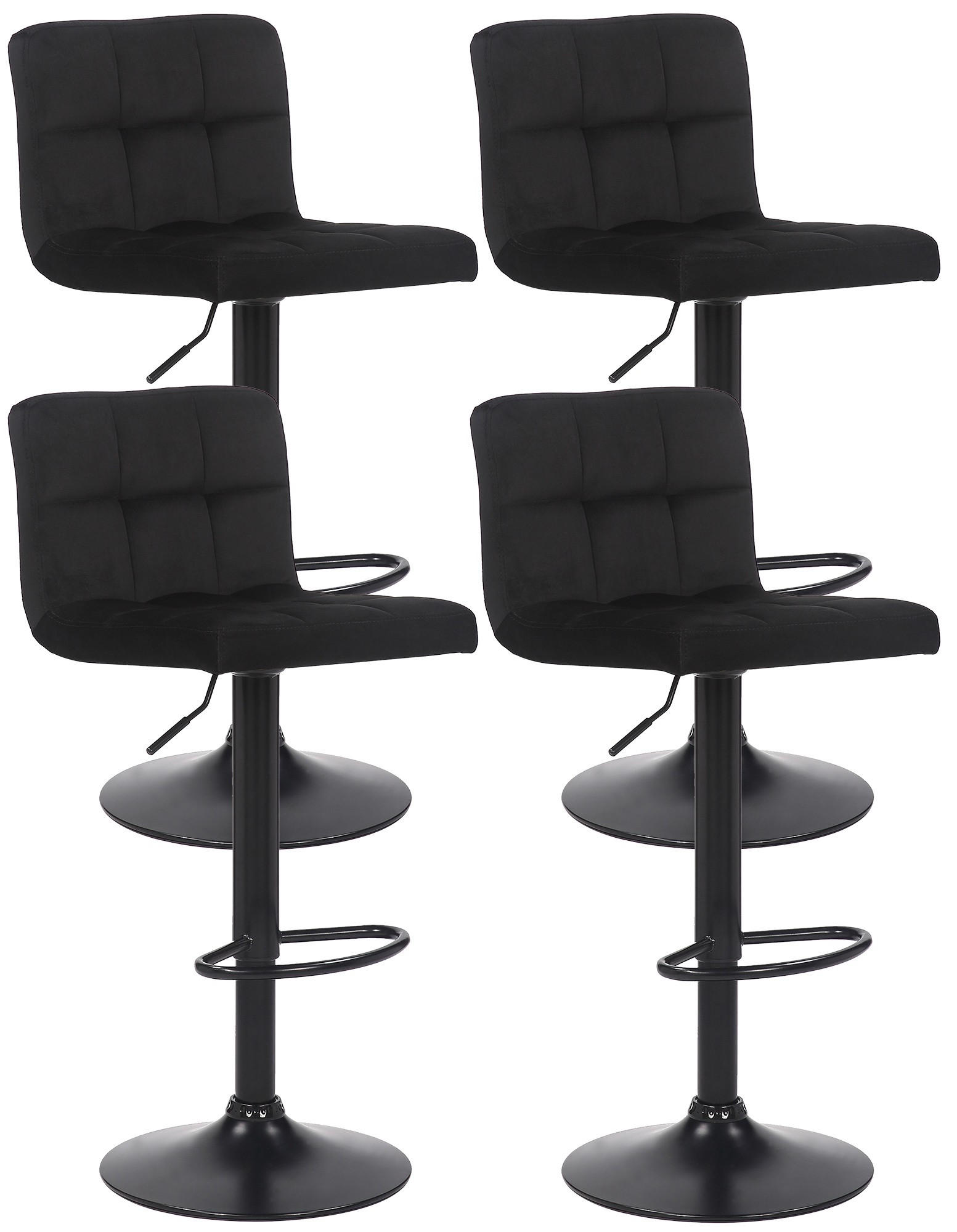 BARHOCKER 4er Set Samt Schwarz - Schwarz, Textil/Metall (40/85/40cm) - CLP