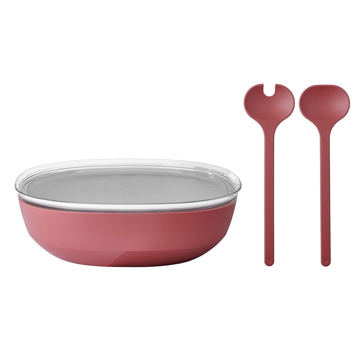 SERVIERSCHALE MIT DECKEL & SALATBESTECK Silueta Vivid Mauve 4000 ml - Rot/Rosa, Kunststoff (30.1cm) - Mepal