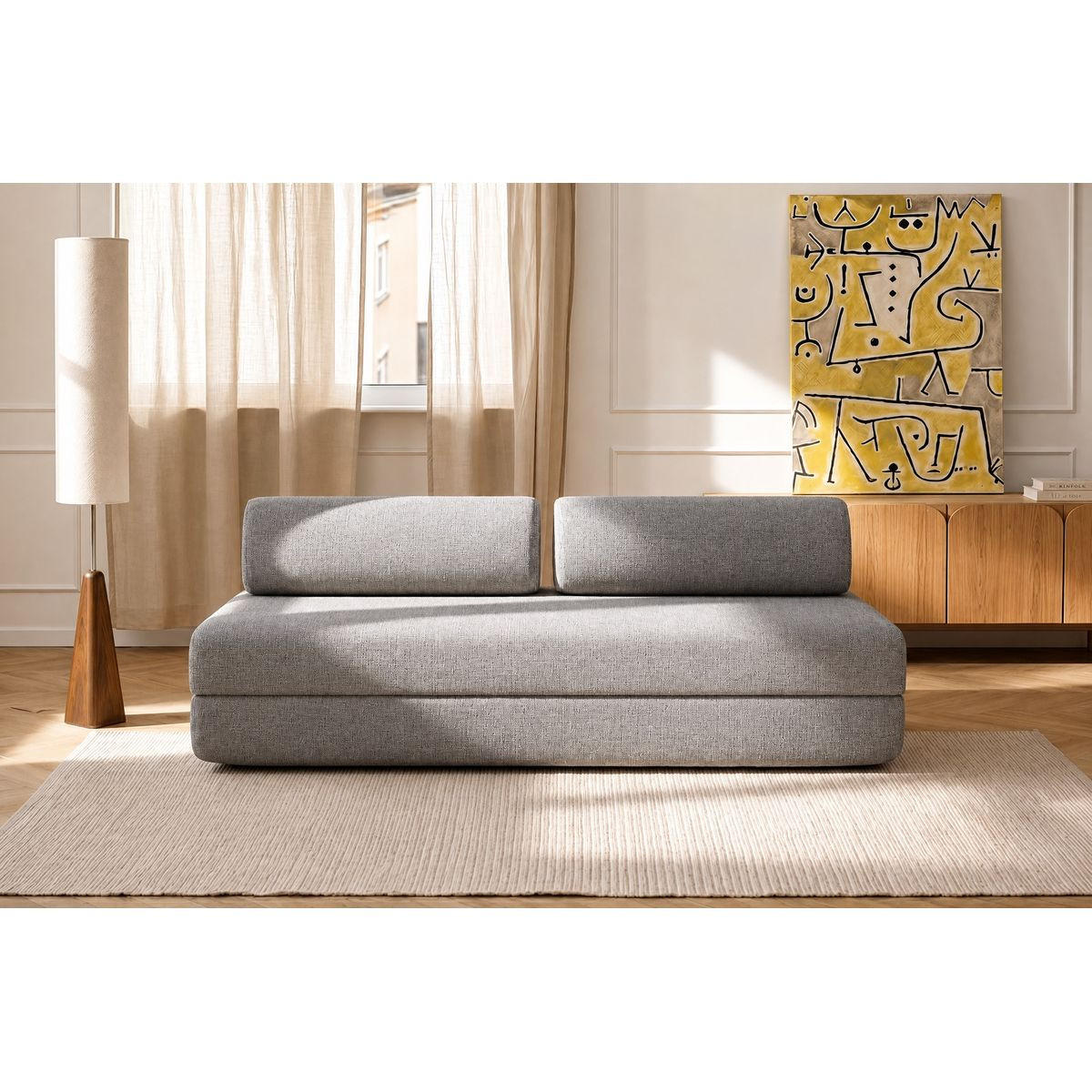 2-3-SITZER-SCHLAFSOFA aus grauem Tweed - Grau, Textil (95/70.5/190cm) - Kimo