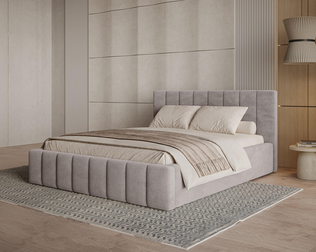 POLSTERBETT 01 180 x 200 cm – Flow – Bett mit Federmechanismus und Stauraum - Taupe, Holz (180/200cm) - ROYAL24_MARKT