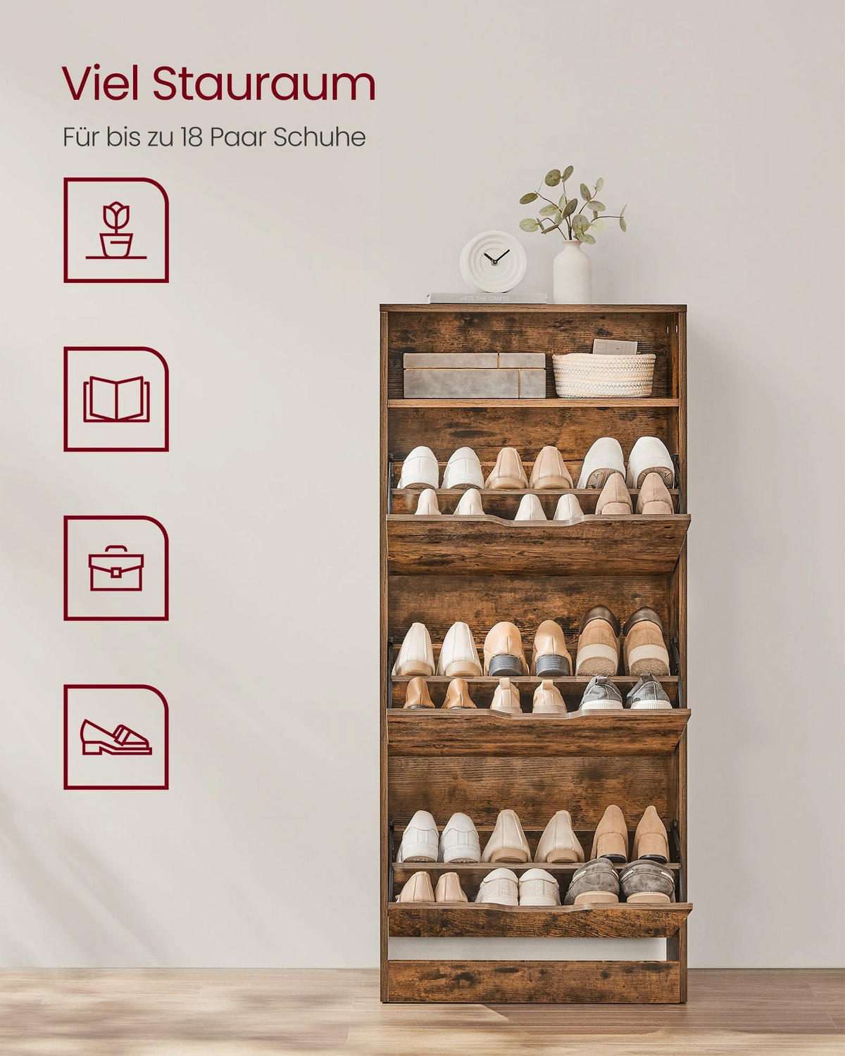SCHUHSCHRANK PORT LOUIS - Braun, Holzwerkstoff (60/130/24cm) - Hansiro
