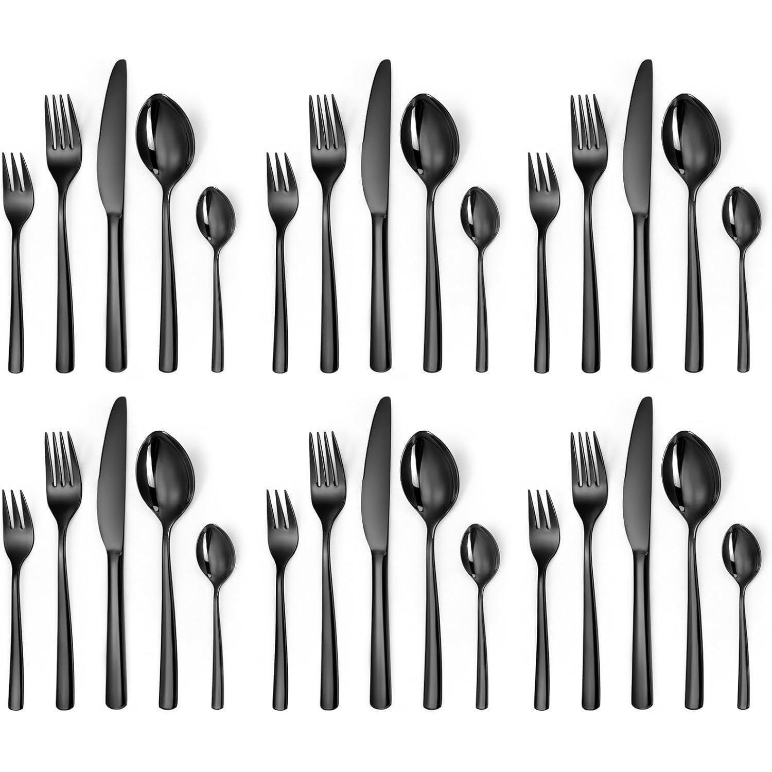 BESTECKSET 30-teilig für 6 Personen Edelstahl Schwarz Spülmaschinenfest - Schwarz, Metall