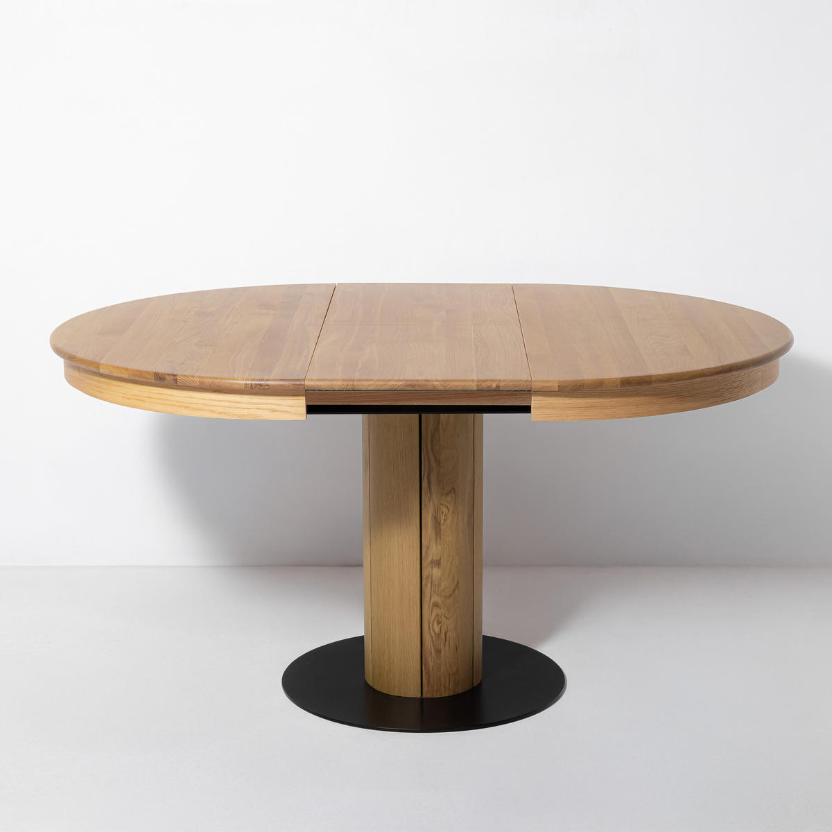 ESSTISCH Elin, Natur Massiveiche, Ø120 cm + 40 cm - Beige, Holz (120/120/76cm) - WOODEK