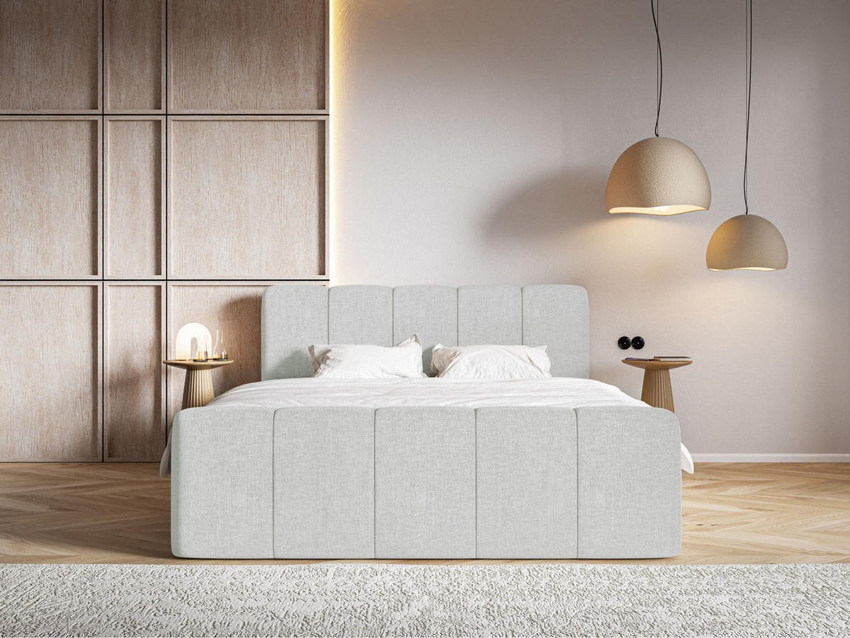 BOXBETT Cloudy II mit Bettkästen und Topper Chenille Hellgrau, 140x200 cm - Hellgrau/Schwarz, Kunststoff/Textil (140/200cm) - Selsey