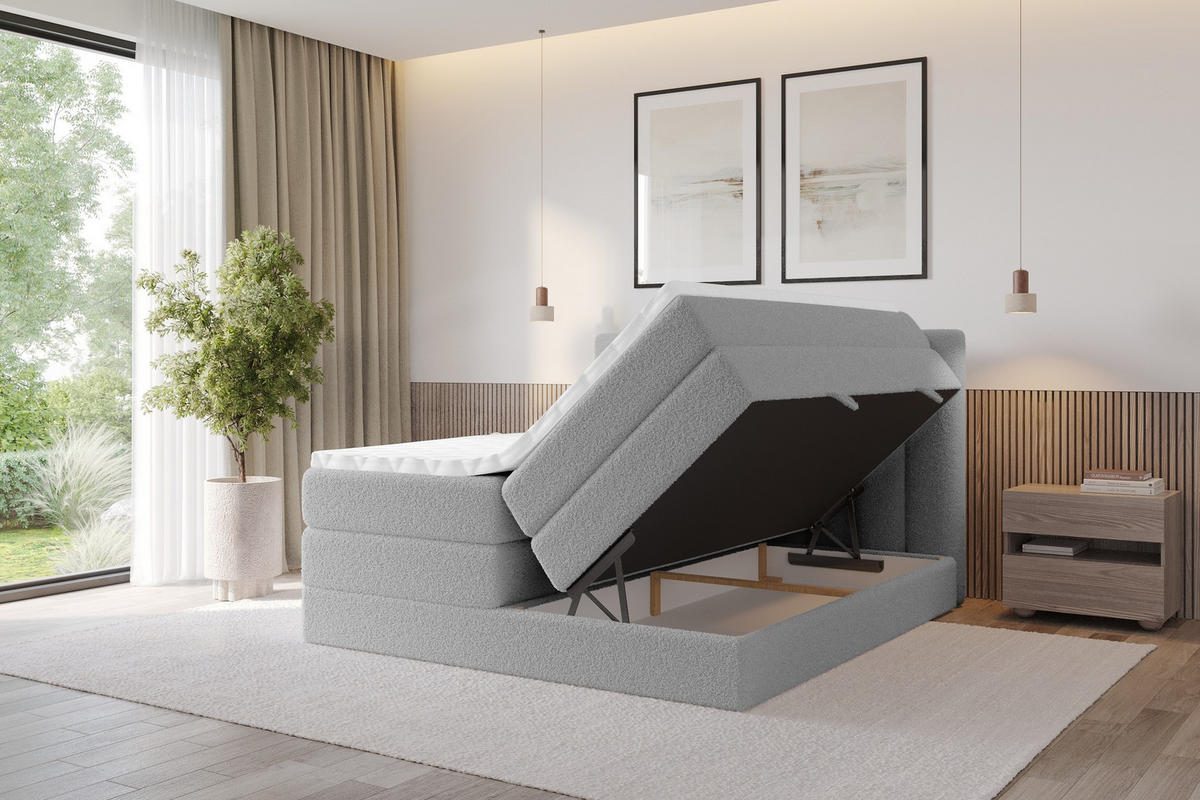 BOXSPRINGOVÁ POSTEL s matrací H3/H4 - OTTA KING - 120x200 cm Světle šedá - světle šedá, kompozitní dřevo (120/200cm) - ALTDECOR