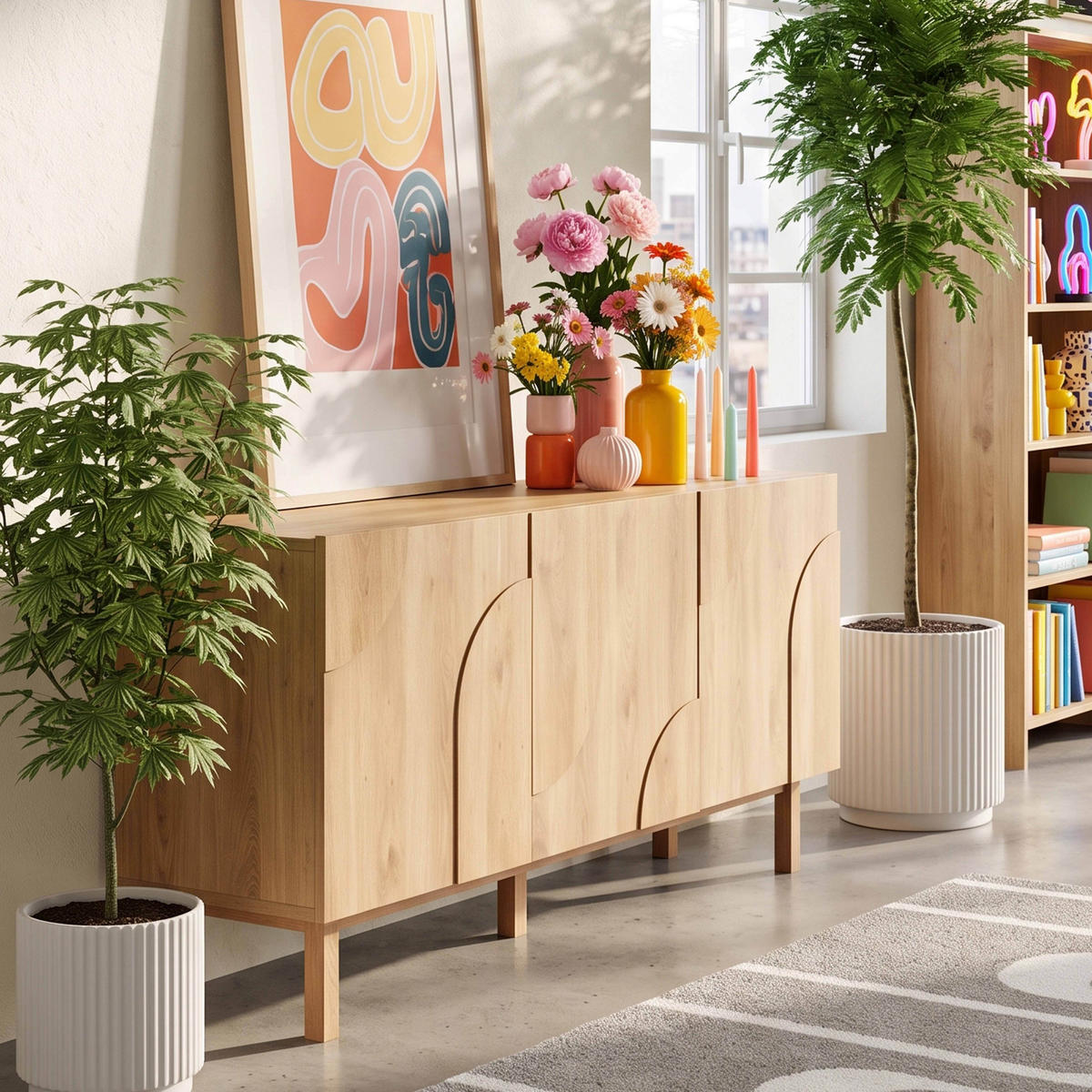 SIDEBOARD, Holz - Hellbraun/Eichefarben, Holz (160/75/40cm) - Oviala