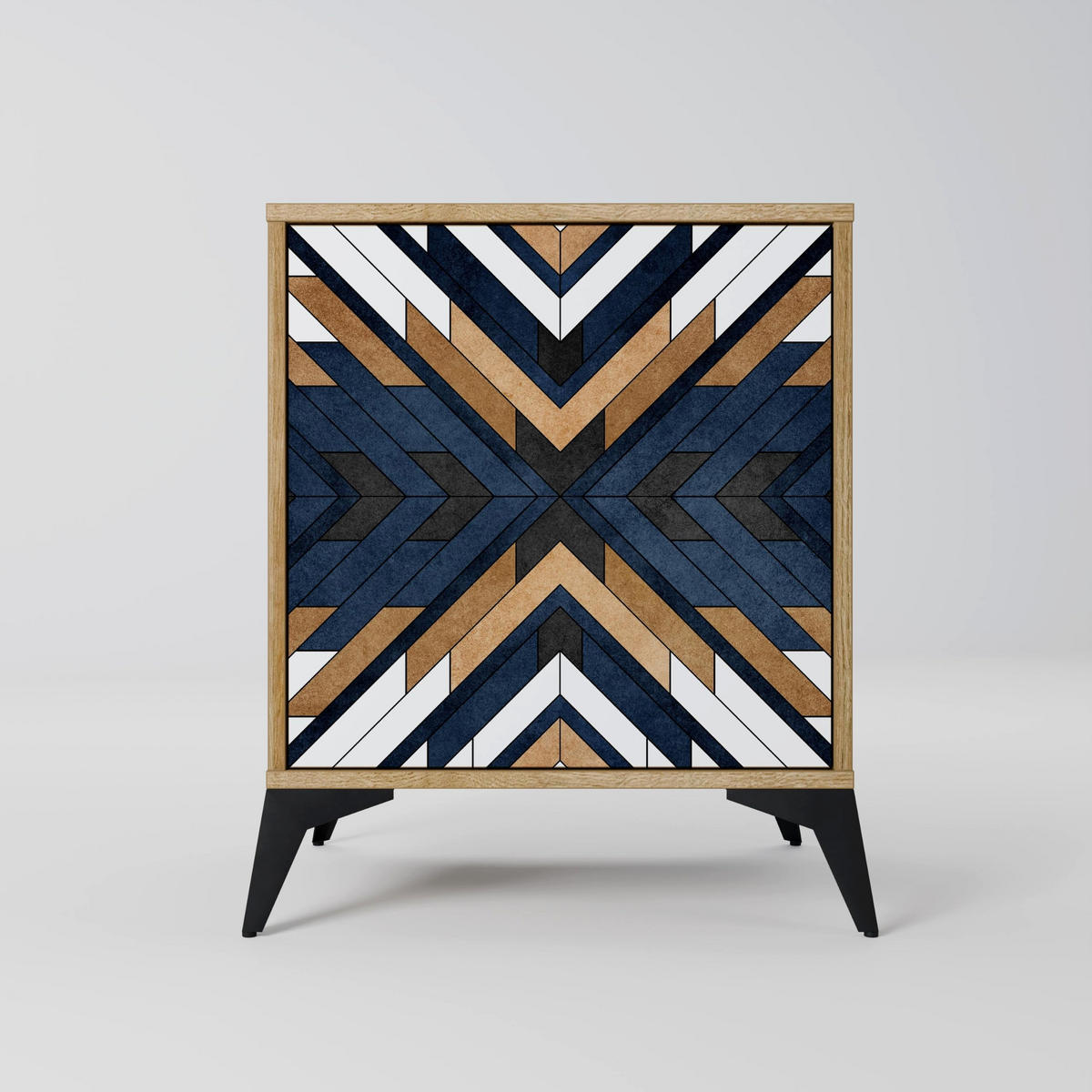 SIDEBOARD ARTFUL GEOMETRY, Eichefarben, 57,5x42x72,5 cm, Schwarze Metallfüße - Eichefarben/Multicolor, Holzwerkstoff/Metall (57.5/72.5/42cm) - SpaceRebels