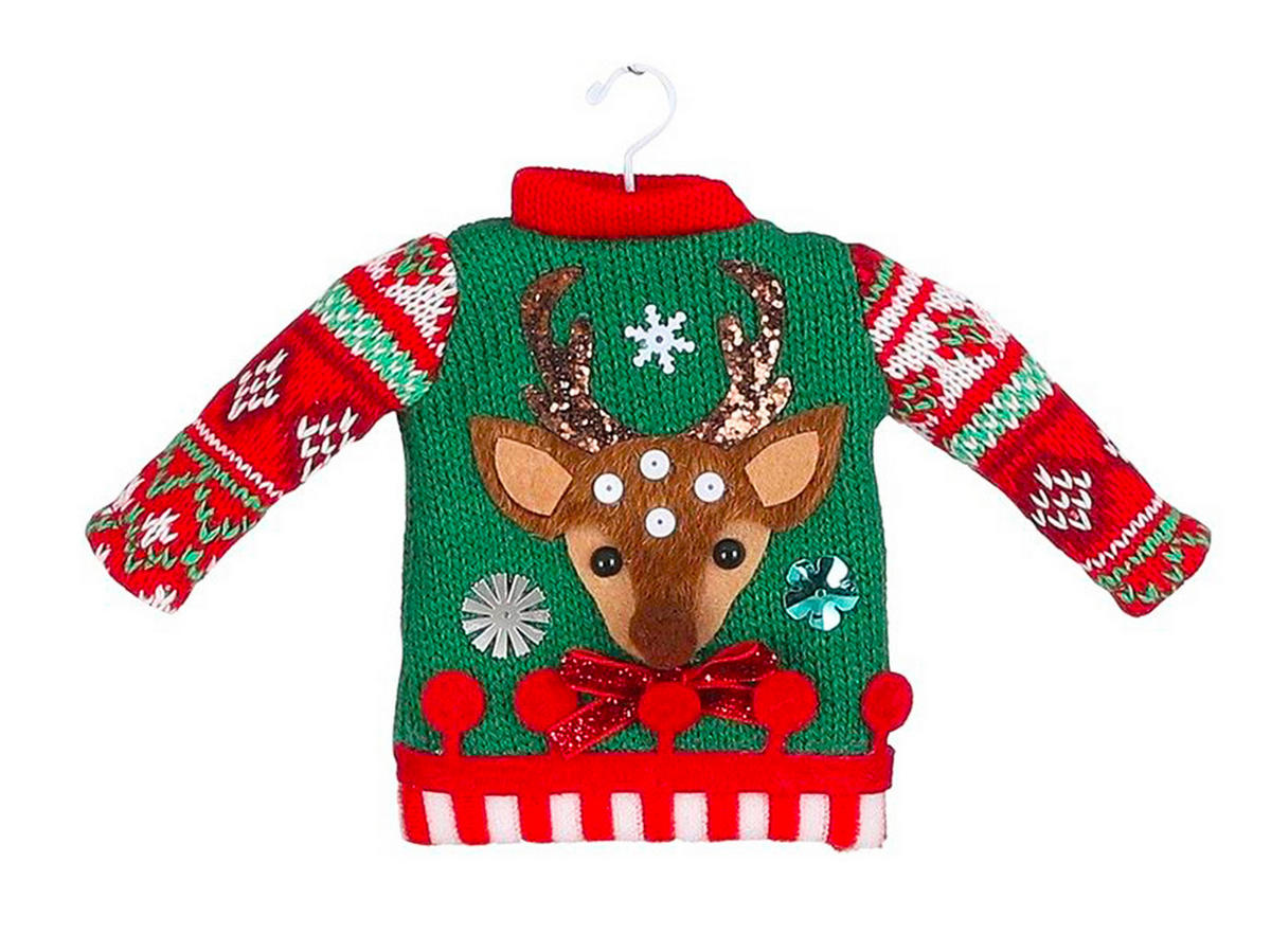 LAALU WEIHNACHTSBAUMSCHMUCK Ornament Pullover mit Hirsch 20,5 cm - Rot/Weiß, Kunststoff/Textil (15/15/25cm) - LAALU