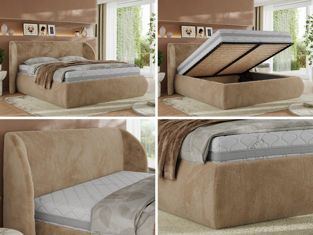 POLSTERBETT CAELA CLASSIC 200/200 - Beige Plüsch - Multipocket-Matratze - Beige, Textil (200/200cm) - MKS