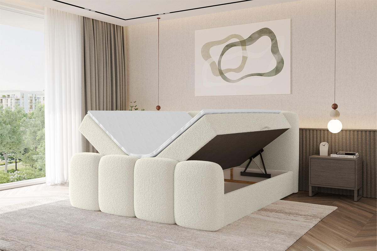 AMERICKÁ postel s matrací H4 a roštem – NINA-Z – 120 × 200 cm – béžová - písková barva, kompozitní dřevo (120/200cm) - ALTDECOR